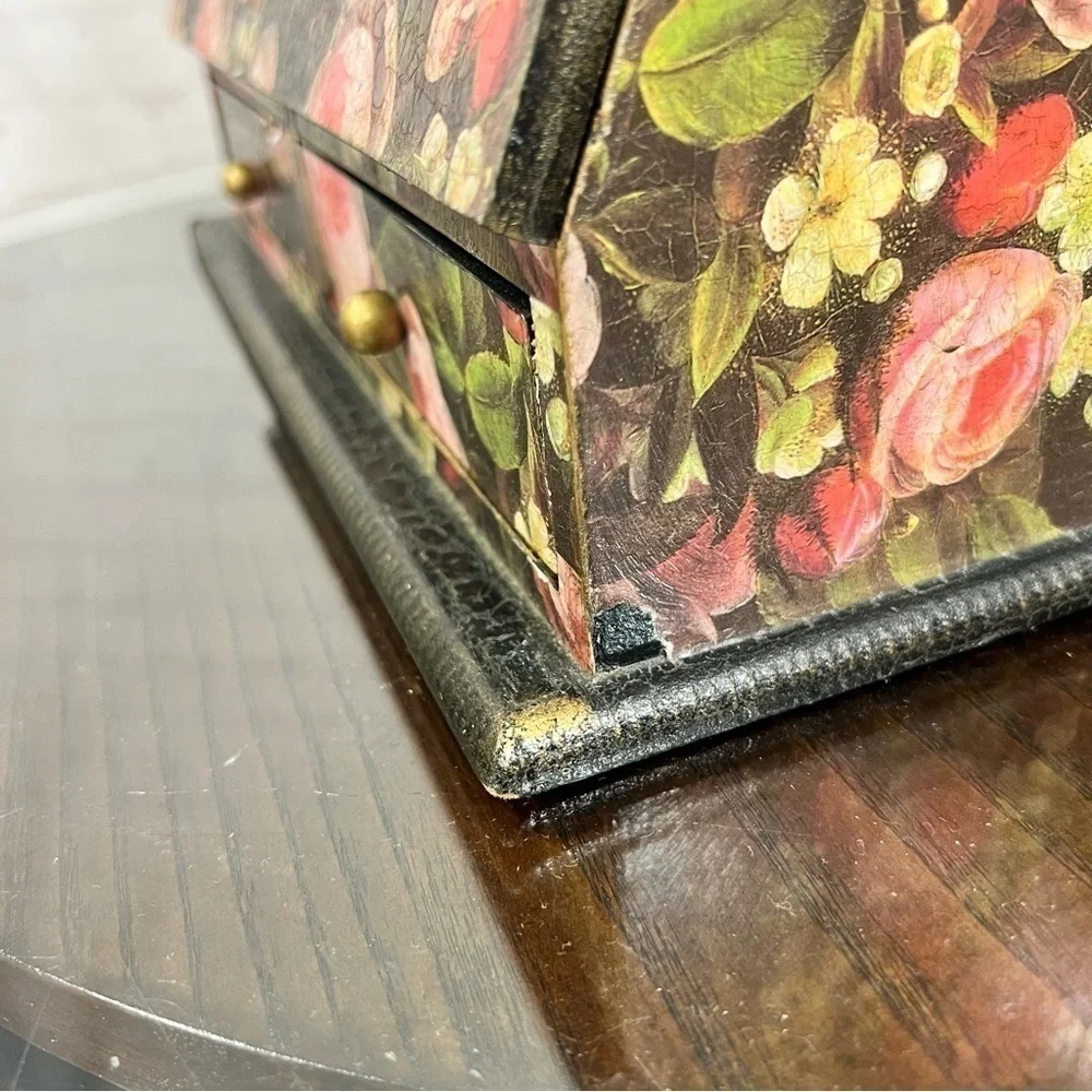 VINTAGE wooden Jewelry cabinet. Victorian look decoupaged. With a catch all